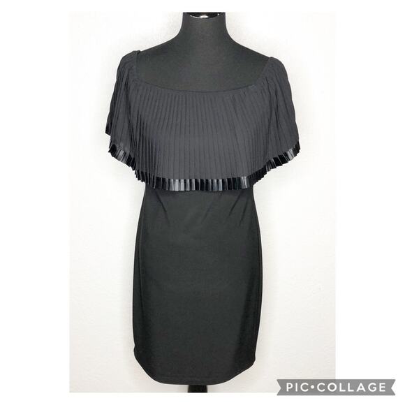Frank Lyman Design black pleated shoulder overlay sheath dress size 6 - Picture 1 of 13